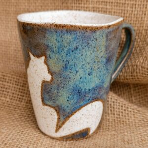 Caneca de gato em cerâmica Pacha branco e azul