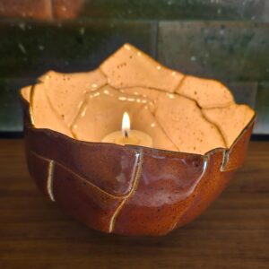 Porta-velas de cerâmica Retalhos de Luz Palla Vinho