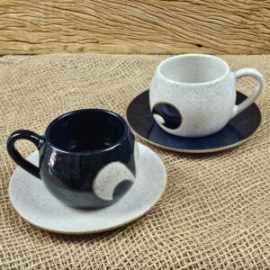 CONJUNTO DE 2 XÍCARAS DE CHÁ <br/>Muschi <br/>Azul marinho e branco