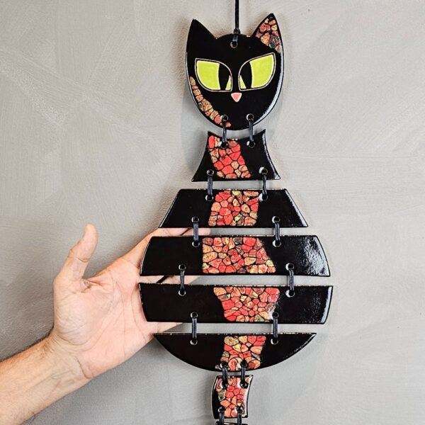 Escultura de gato para parede Fragmentos 12 peças Preto confetti