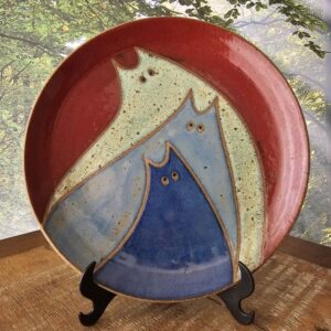 PRATO DECORATIVO PEQUENO 22cm<br /> Gangue<br>Vinho, verde e azul
