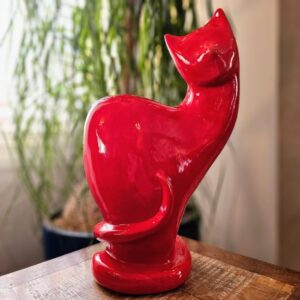 Escultura de gato Maximiliano vermelho em cerâmica
