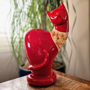 Escultura de gato Maximiliano vermelho fiore em cerâmica