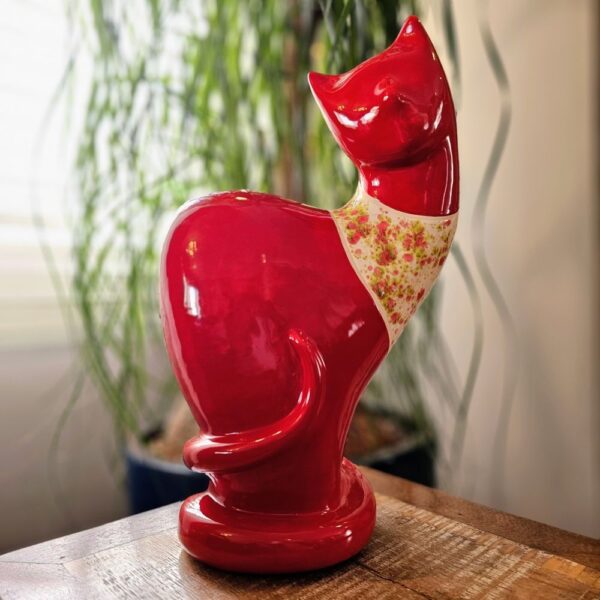 Escultura de gato Maximiliano vermelho fiore em cerâmica