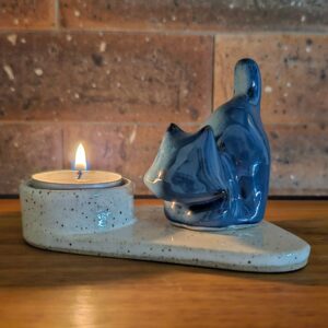 Porta-velas de gato em cerâmica Luz & Gato Darth Azul e branco