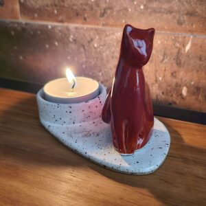 Porta-velas de gato em cerâmica Luz & Gato Midi Vinho e branco