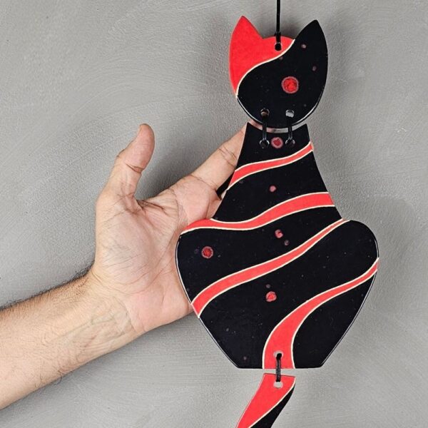 Escultura de gato para parede Velvy Opal e vermelho