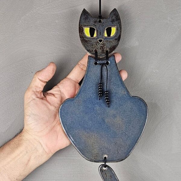 Escultura de gato para parede Velvy Azul acinzentado