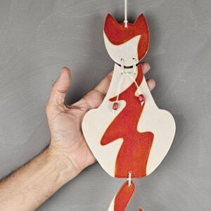 Escultura de gato para parede Velvy Laranja e branco