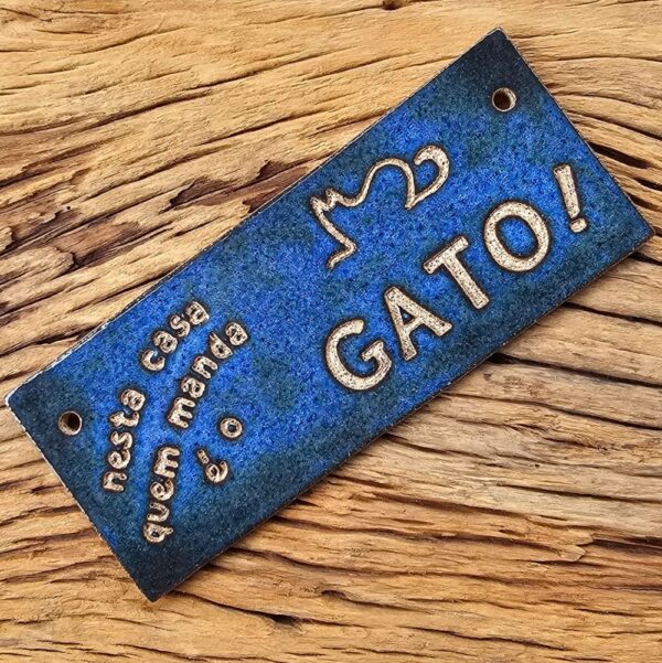 Placa de gato em cerâmica RETÂNGULO Manda-Chuva / Azul