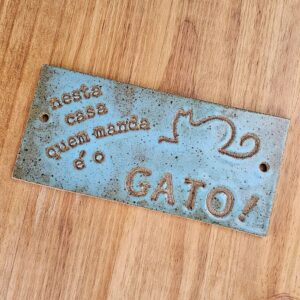 Placa de gato em cerâmica RETÂNGULO Manda-Chuva / Turquesa