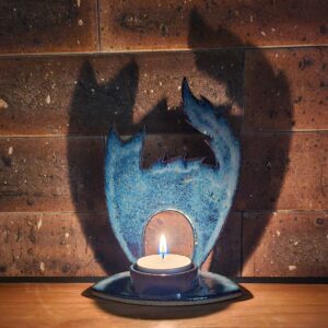 Porta-velas de gato em cerâmica Guardião da Luz Arrepio Azul