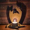 Porta-velas de gato em cerâmica Guardião da Luz Arrepio Mostarda