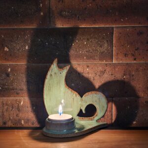 Porta-velas de cerâmica com gato Guardião da Luz / Charlotte / Verde