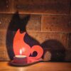 Porta-velas de cerâmica com gato Guardião da Luz / Charlotte / Laranja