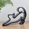 Escultura de gato em cerâmica Espreguiça Cinza