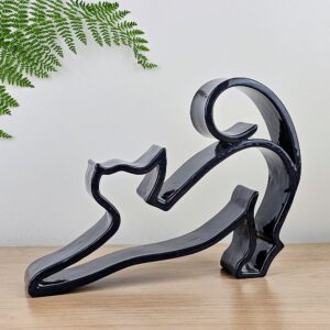 Escultura de gato em cerâmica Espreguiça Cinza