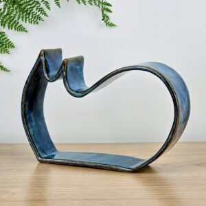 Escultura de gato em cerâmica Maricota M Azul esverdeado