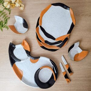 Conjunto para petiscos em cerâmica Convivio inspirado em gatinha tricolor