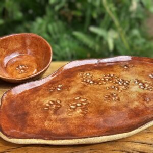 Conjunto de travessa de cerâmica e bowl Patinhas da Piche terracota