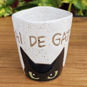 Caneca de gato em cerâmica Velvy Pai de Gato, feita e pintada à mão