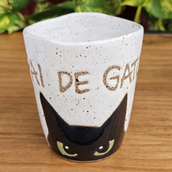 Caneca de gato em cerâmica Velvy Pai de Gato, feita e pintada à mão